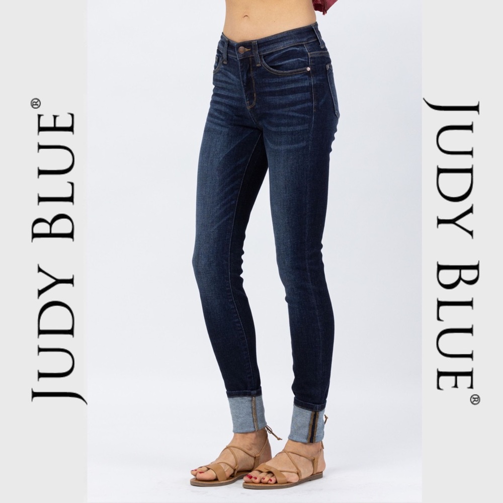 JUDY BLUE | Long Inseam (34”) Dark Wash Skinny Jeans - NWT - Picture 3 of 9